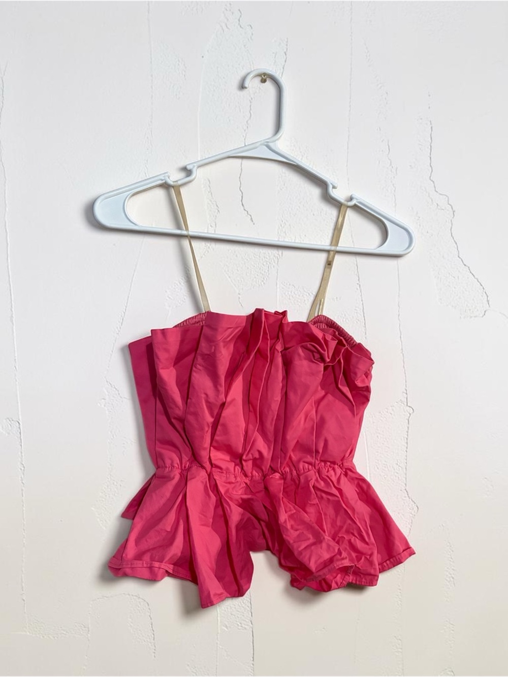Pink Peplum ruffled strapless top